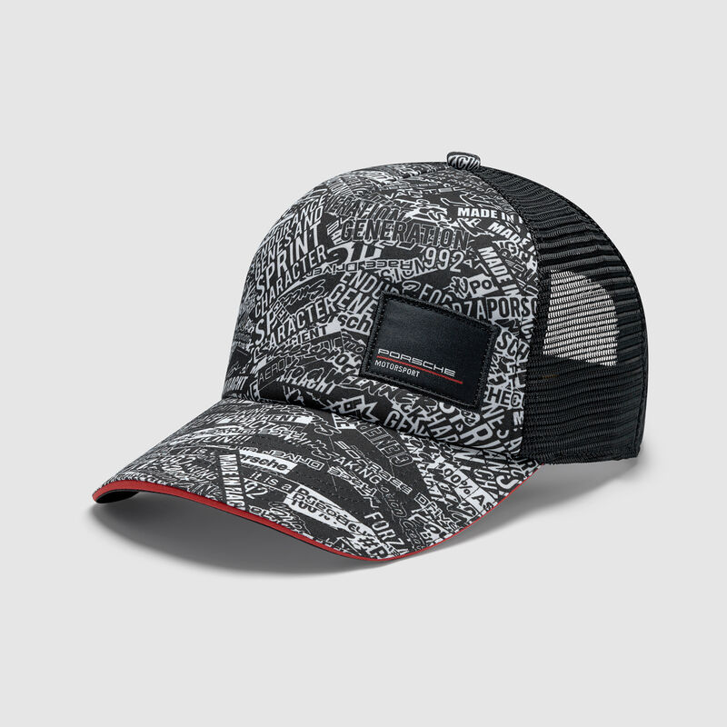 PORSCHE FW QUOTED AOP TRUCKER CAP - black