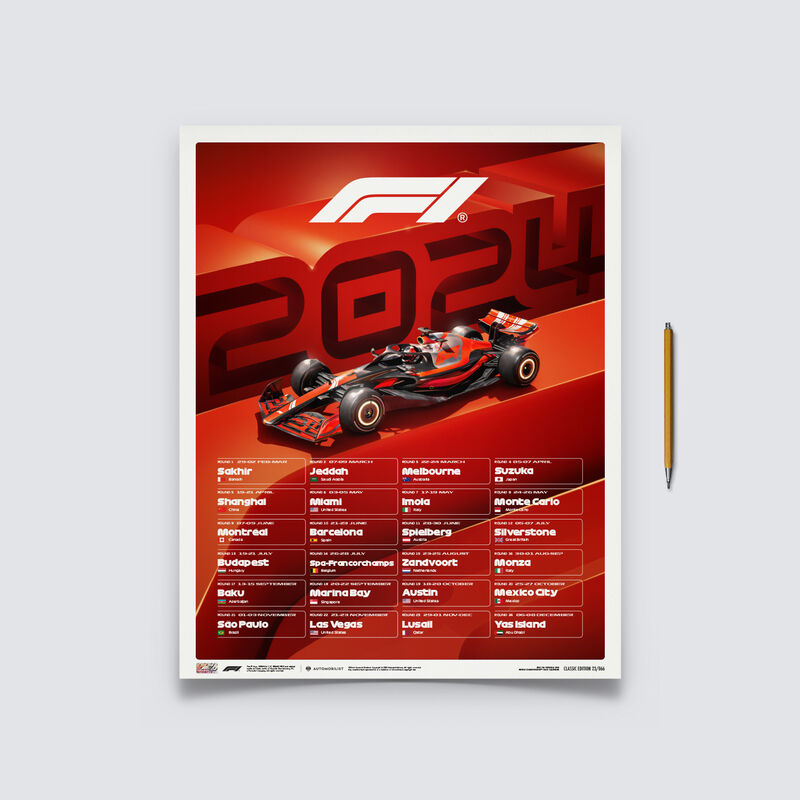 F1 2024 RACE CALENDAR POSTER - red